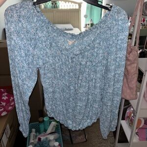 Aeropostale Gray Smocked Blouse with Long Sleeves